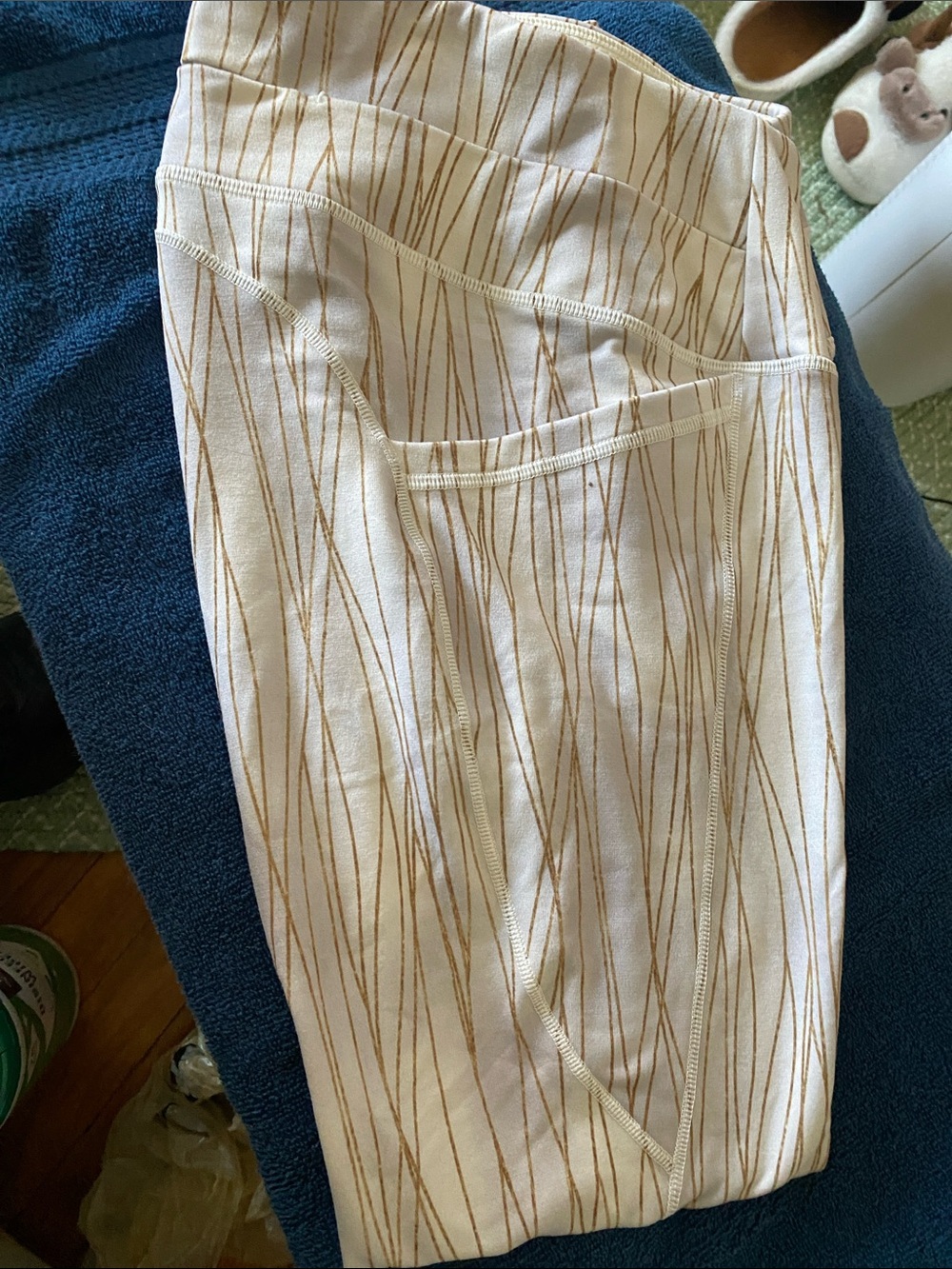 CALIA by Carrie Underwood Cream Leggings with Thin Tan Stripes